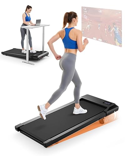 Superun Walking Pad mit Steigung max 159 KG/136 KG, 2.5HP Laufband für Zuhause mit LED, Leise Laufband Schreibtisch mit App und Multiplayer-Rennstrecke