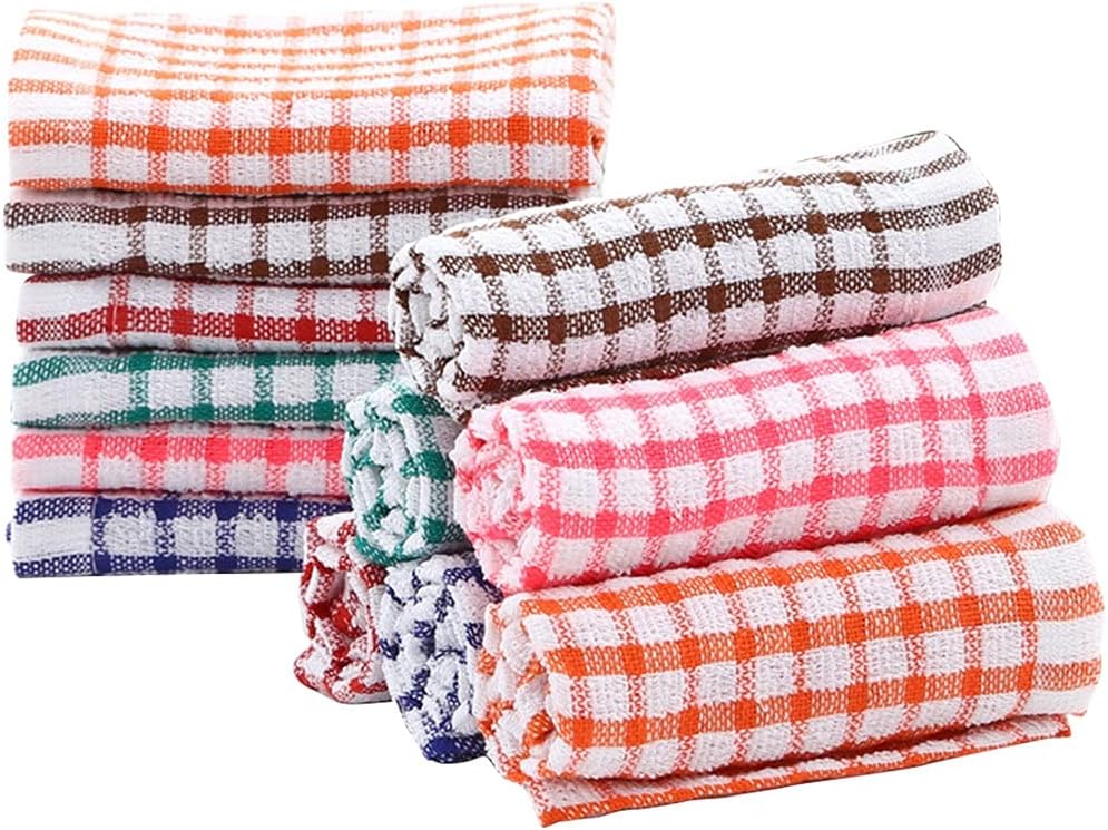 10pcs Cleaning Cloth Tea Towels Kitchen Plaid Dish Cotton Absorbent Cloths Dishcloth Handkerchief Lattice Towel