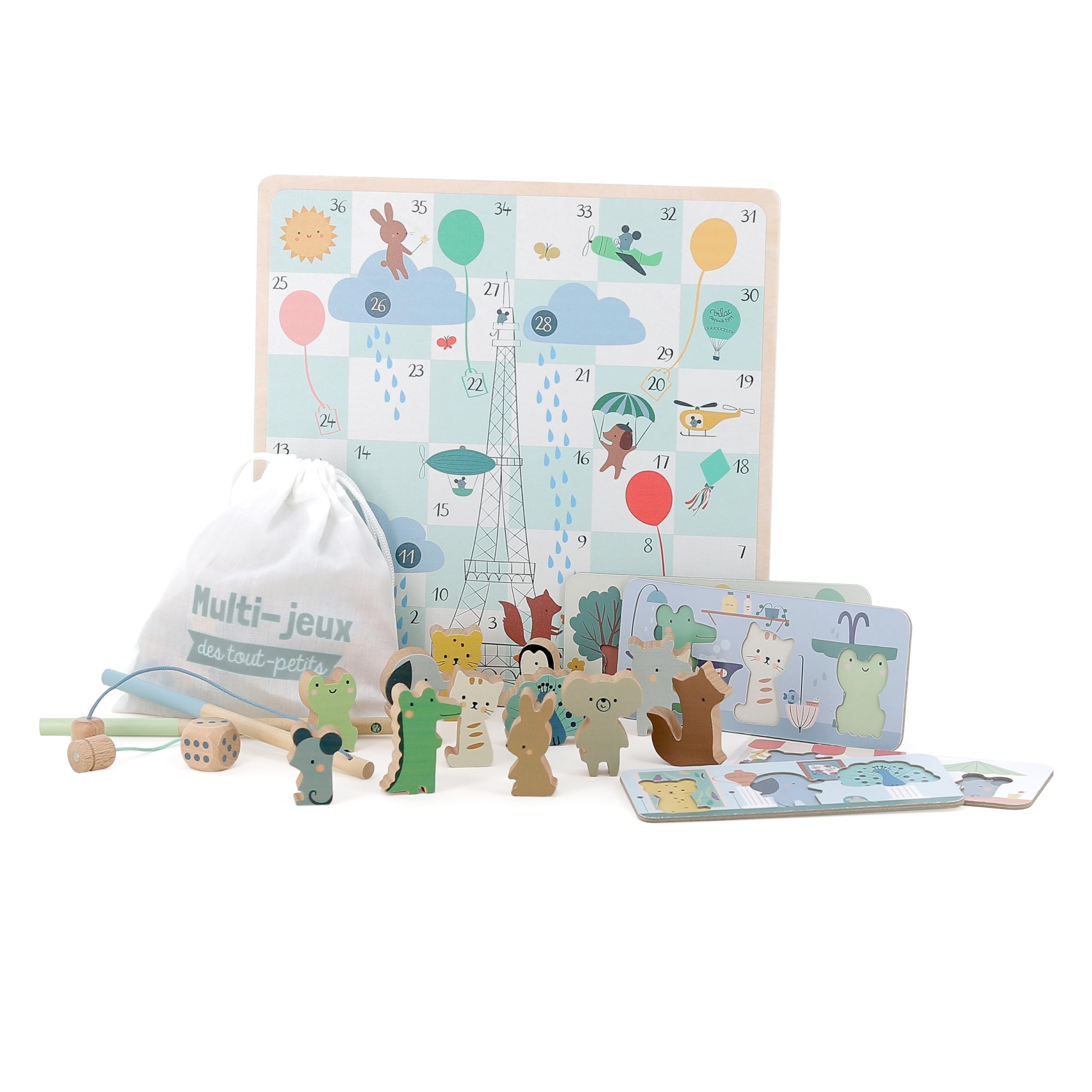 VILAC - Multi-Jeux des Tout-Petits - Sarah Betz - Jeux de Société - 1 Plateau de Jeu réversible en Bois - Jeux d'Eveil pour Enfant en Bois - Dès 2 Ans - 7117