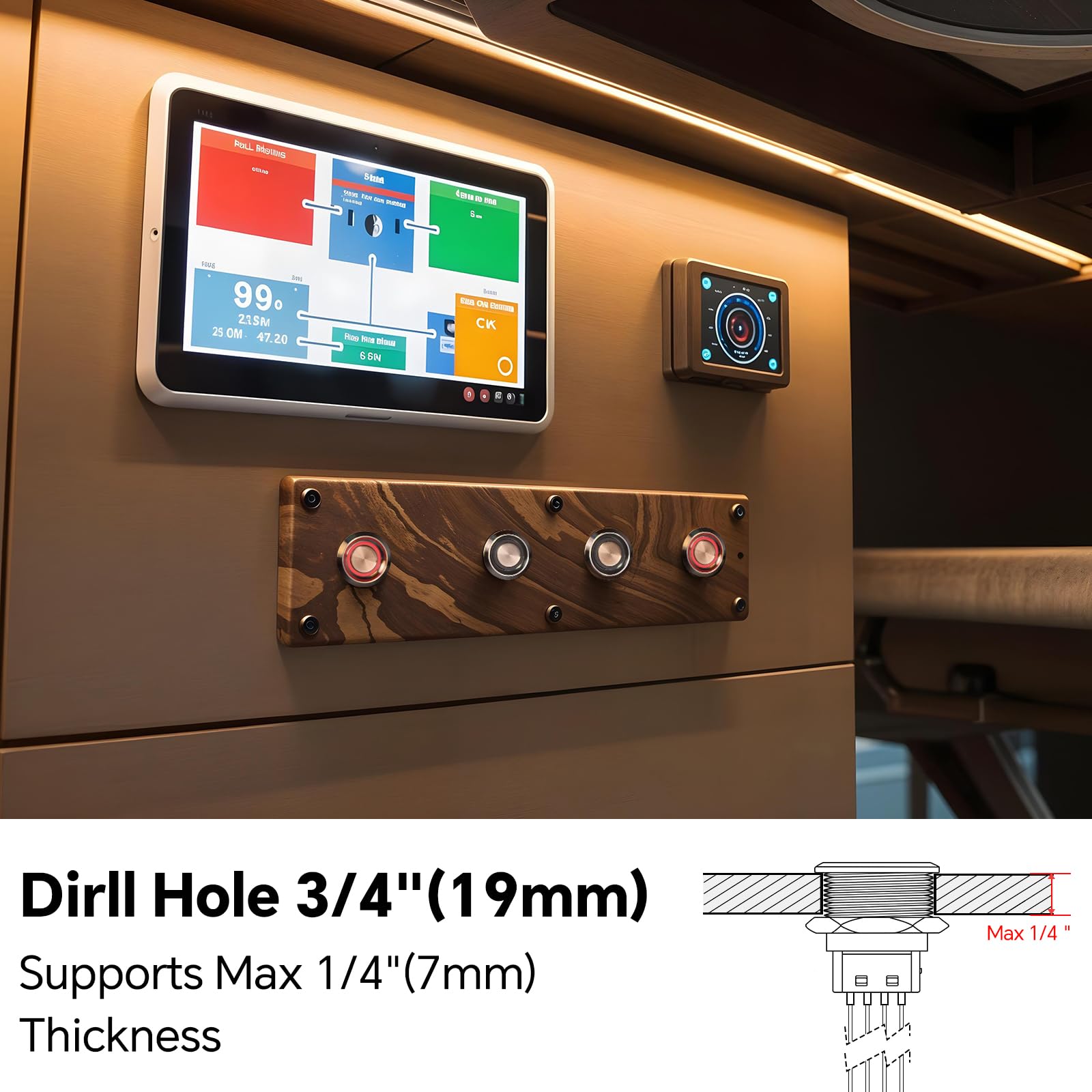 Interrupteur Bouton Poussoir 12V/24V - Auto-verrouillage, Rétro-éclairage Rouge - Pour Camping-car, Voiture - 12