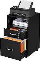Vista 4 de Yaheetech Archivador vertical debajo del escritorio con 2 cajones y compartimento abierto, soporte de impresora con ruedas bloqueables para carpetas