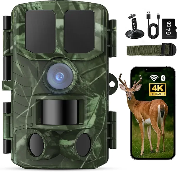 BoxLegend Trail Camera WiFi 4K 48MP with 64GB Memory Card Game Cameras with Night Vision Motion Activated Waterproof Trigger Speed Wide Angle for Outdoor and Backyard
