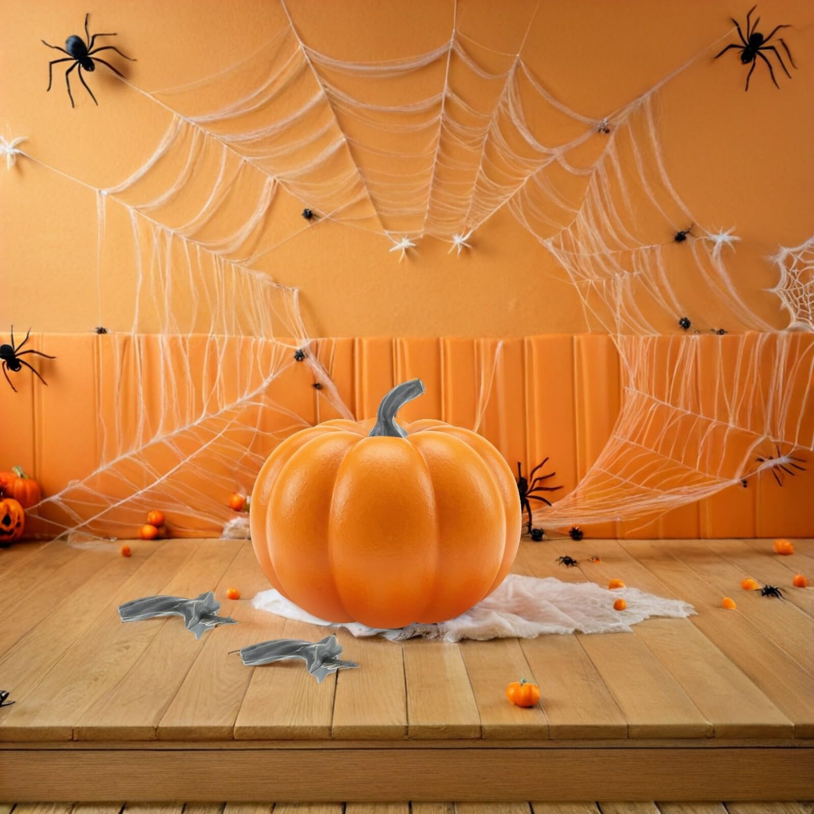 50 Stück Kleine Künstliche Kürbisstiele aus Kunststoff Leichte Bastelstiele für Herbst und Erntedank Dekorationen Bastelzubehör für Halloween und Kürbisgestecke