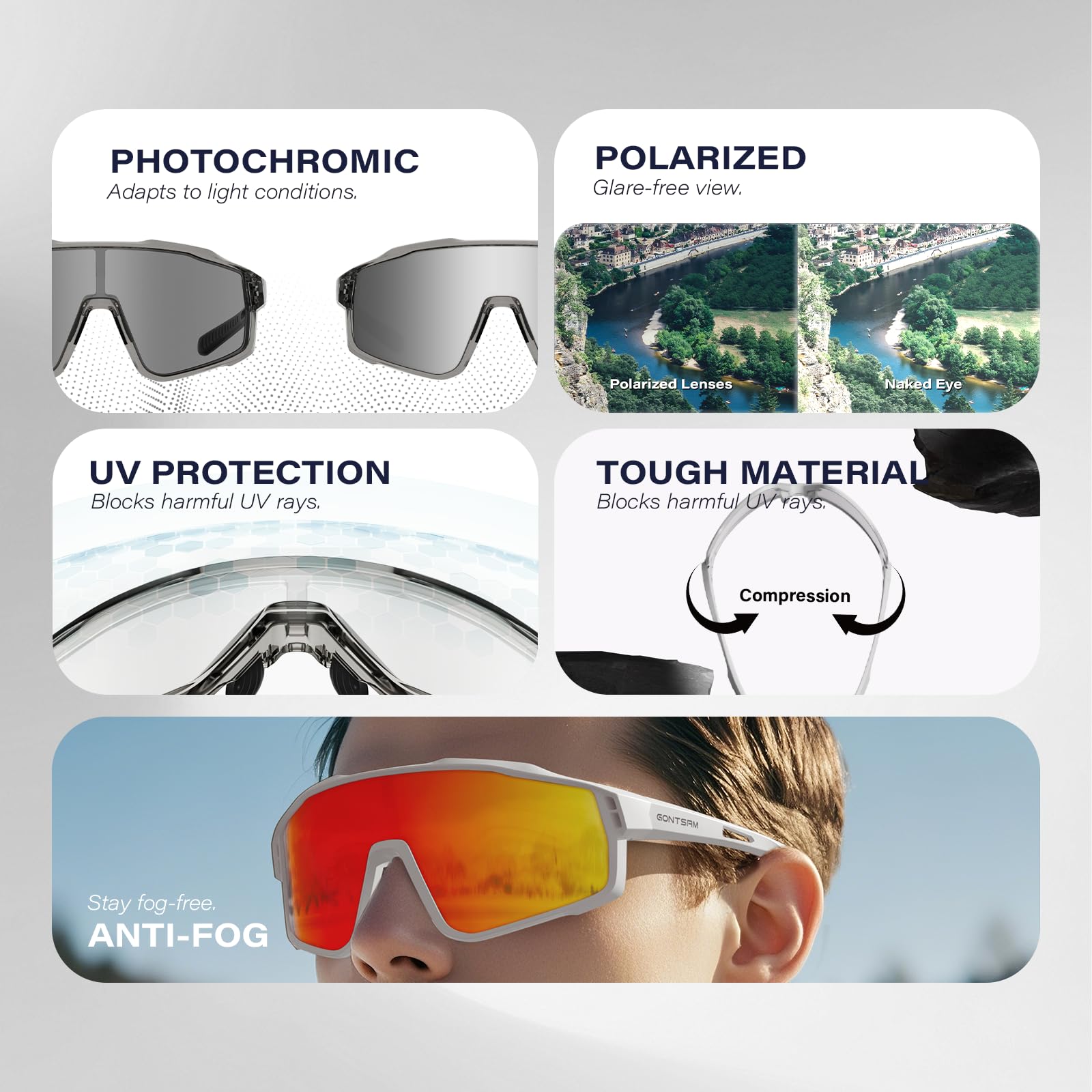 Gafas de ciclismo polarizadas con efecto fotocromático, gafas de sol deportivas con antivaho de invierno para hombres y mujeres