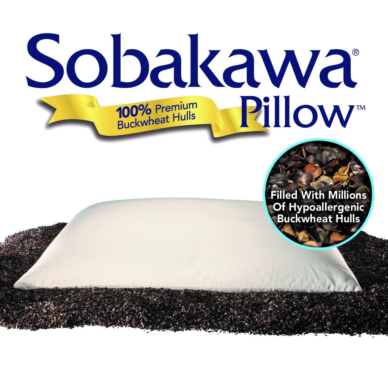 Sobakawa, Cuscino in grano saraceno e cotone biologico, con tecnologia naturale, fresco, supporta collo e schiena, adatto come cuscino per meditazione, per dormire supini e sul fianco, bianco (queen)