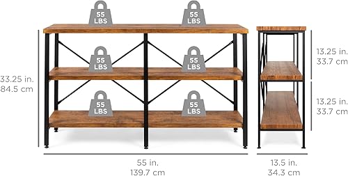 Miniatura 2 de Best Choice Products Mesa consola grande, 3 niveles de 55 pulgadas, rústica, mesa industrial para sofá de almacenamiento para sala de estar,