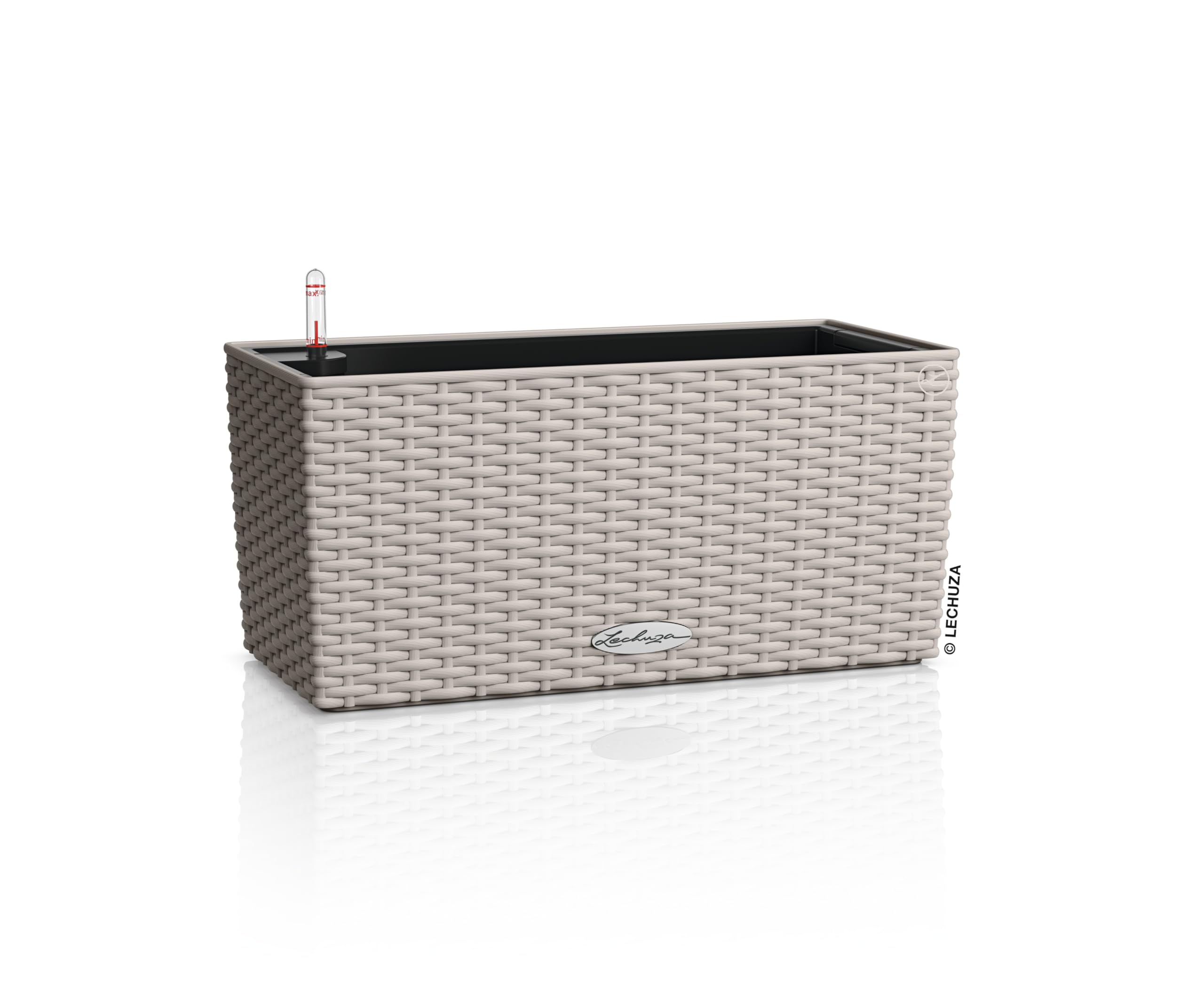 Lechuza - Balcony Planter Cottage 40 Light Grey, Balcony Box with Watering System, Water Level Indicator and Plant Insert, Wicker Look, 40 x 19 x 19 cm, 15473 โ image 1