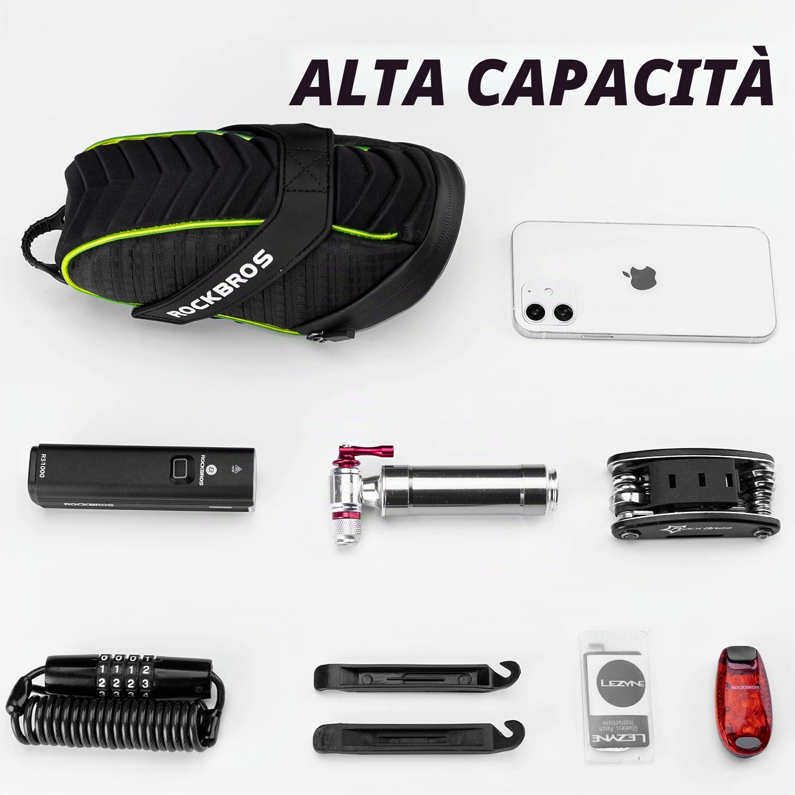 ROCKBROS Borsa da Sella Bici, Borsa Sottosella per MTB Bicicletta, Design Originale con Luci Fluorescenti, Grande Capacità 1L, Accessori Bici
