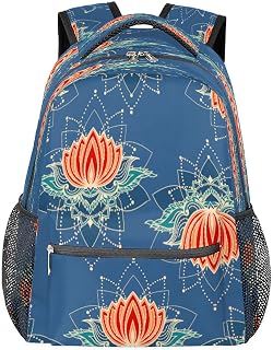 Lotus Mochilas escolares para meninas, estudantes, resistente à água, mochila escolar de viagem étnica lótus para mulheres/homens, mochilas universitárias, Multi, Medium