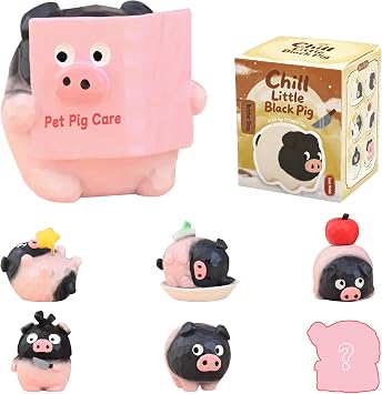 Leisurely Black Pig Blind Box Figure, Random Design Single Box