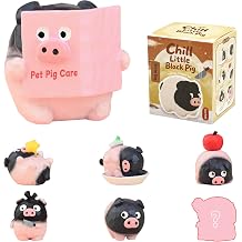 Leisurely Black Pig Blind Box Figure, Random Design Single Box | Resin Pig Mystery Box, Wood-Style Carving Ornament, Cute Desk Decor, Mini Collections Toys, Surprise Holiday Birthday Gift
