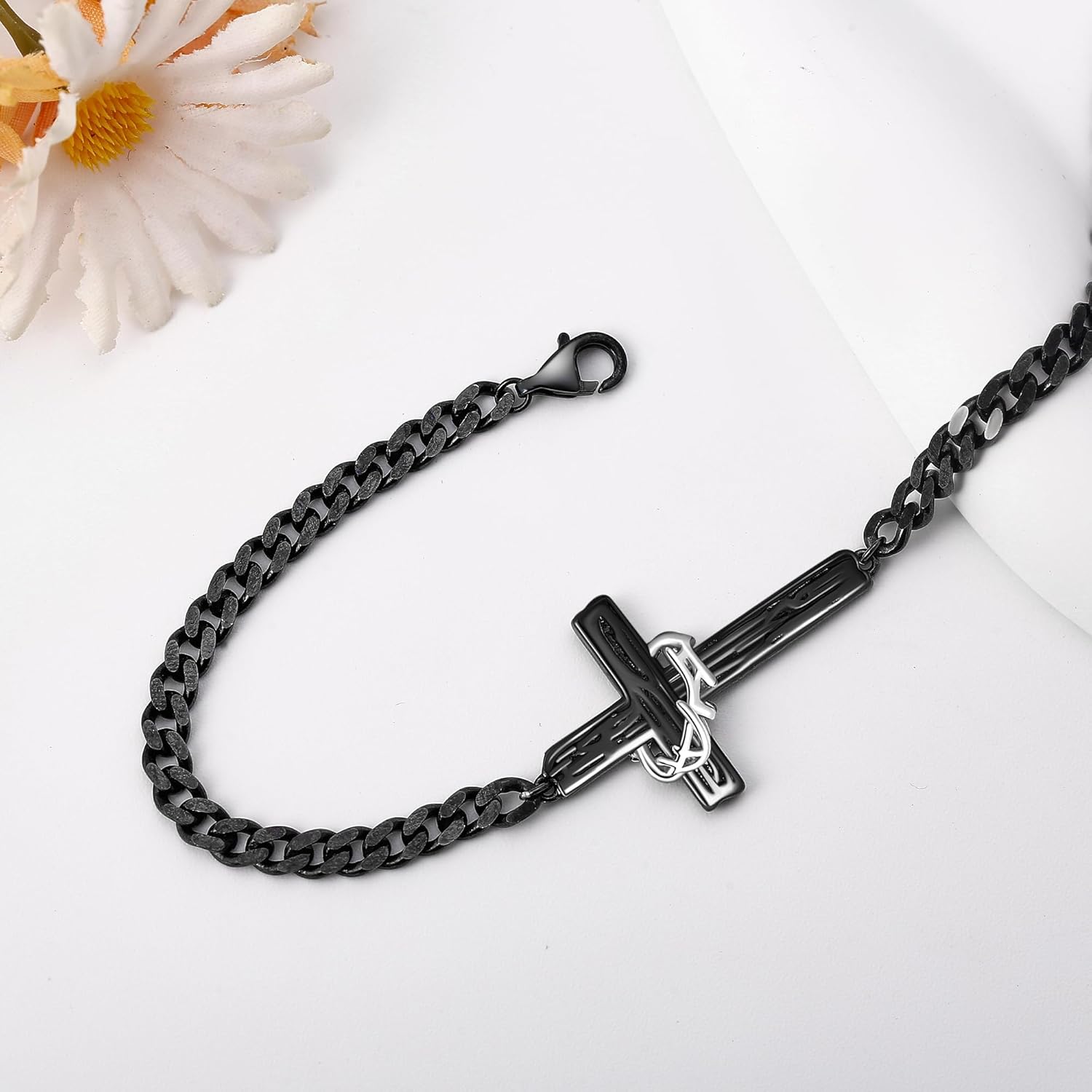 Cross Bracelet 925 Sterling Silver Mens Cross with Crown of Thorns Bracelet Christian Bracelet for Men Christian Jewelry for Men Father Husband - Image 3
