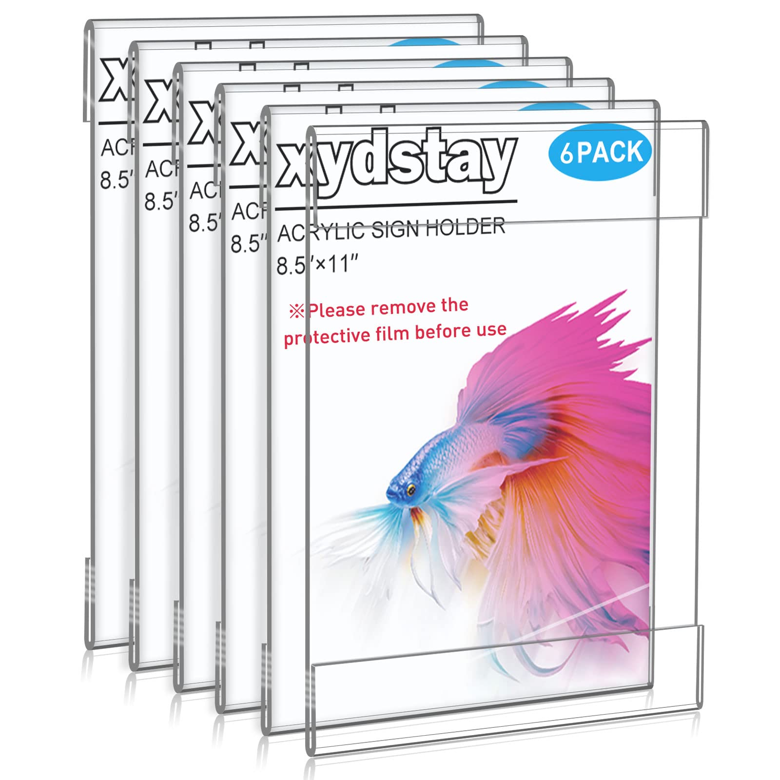 xydstay6pack Acrylic Wall Sign Holder with 3M Tape,8.5 X 11 Wall Mount Clear Plastic Sign Holder, Memo Document Menu Holder for Restaurant, Office, School, Store and Home Use,No Drilling