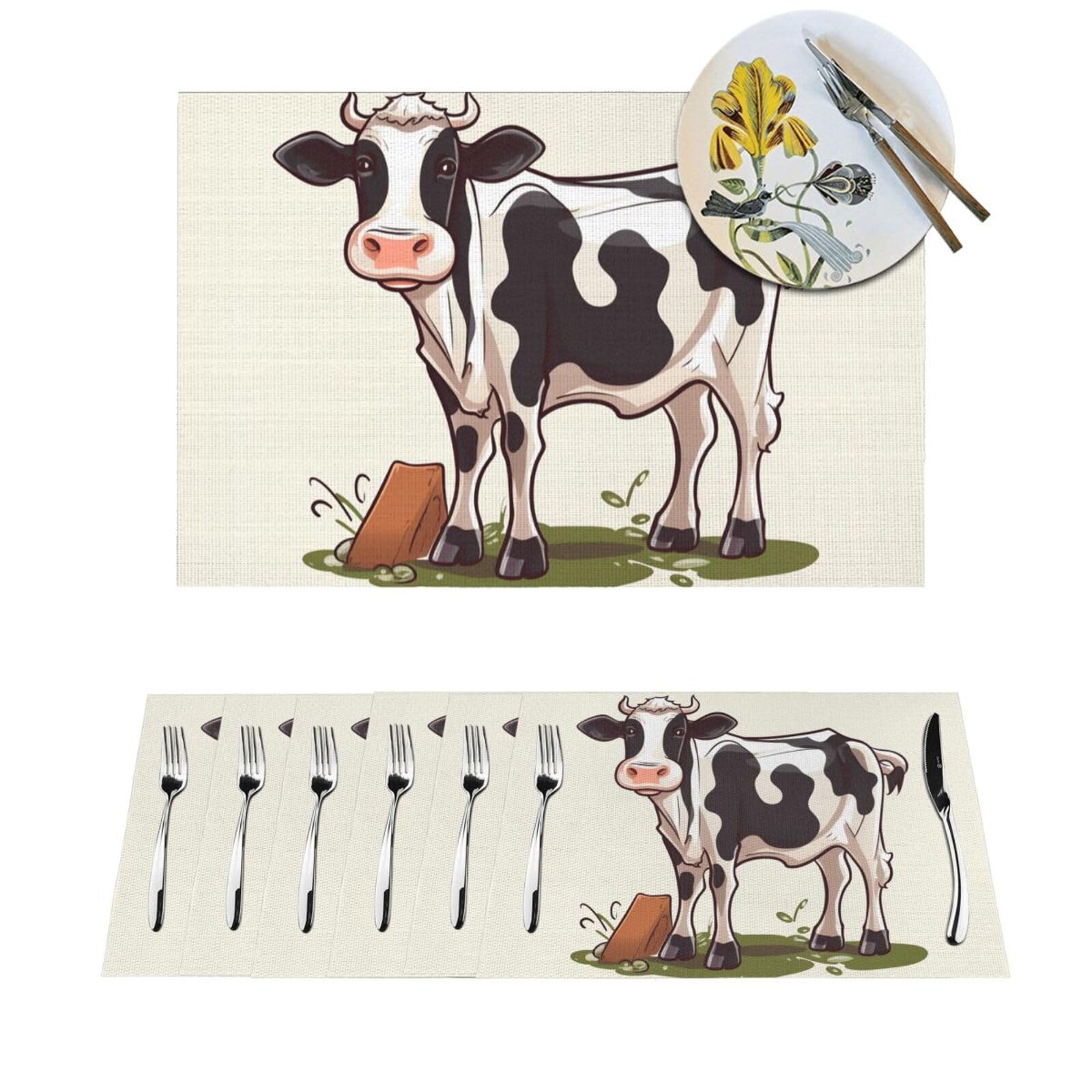 Set de table en vinyle lavable antidérapant lot de 6 tapis de table PVC motif vache