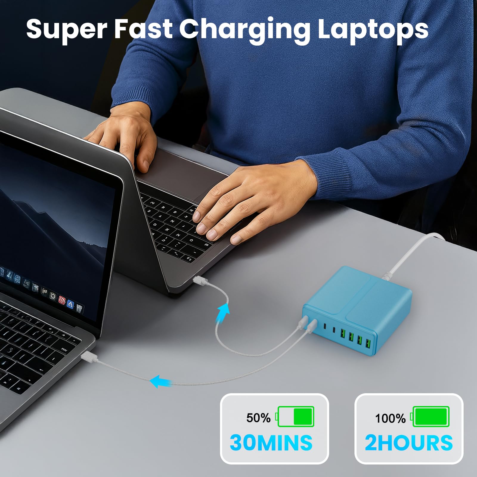 Bloque de carga USB C de 320 W, estación de carga USB C de 8 puertos PD 65 W para PC, adaptador de cargador rápido para MacBookPro/Air, DELL, iPad, estación de carga portátil para iPhone