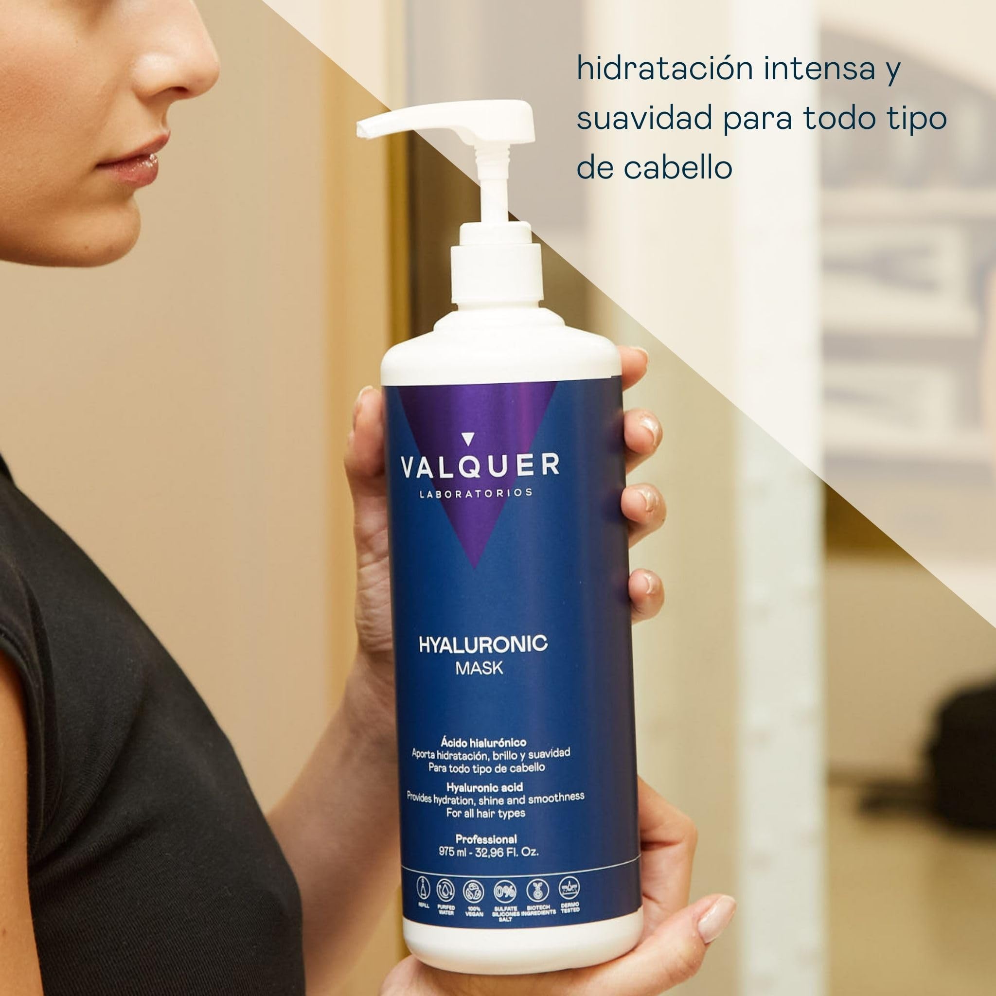 VALQUER Mascarilla Ácido Hialurónico Zero | Hidrata, Repara y Revitaliza el Cabello Dañado y Seco | Con Pantenol, Keratina y Aloe Vera | Vegano | 975 ml