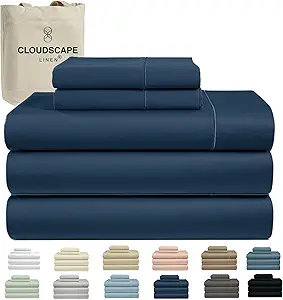 100% Egyptian Cotton Split King Sheet Set for Adjustable Bed, 5 Pcs Dorm Bedding Set, 1000 Thread Count, Silky Soft, Breathable and Durable, Deep Pockets up to 17, Dark Denim