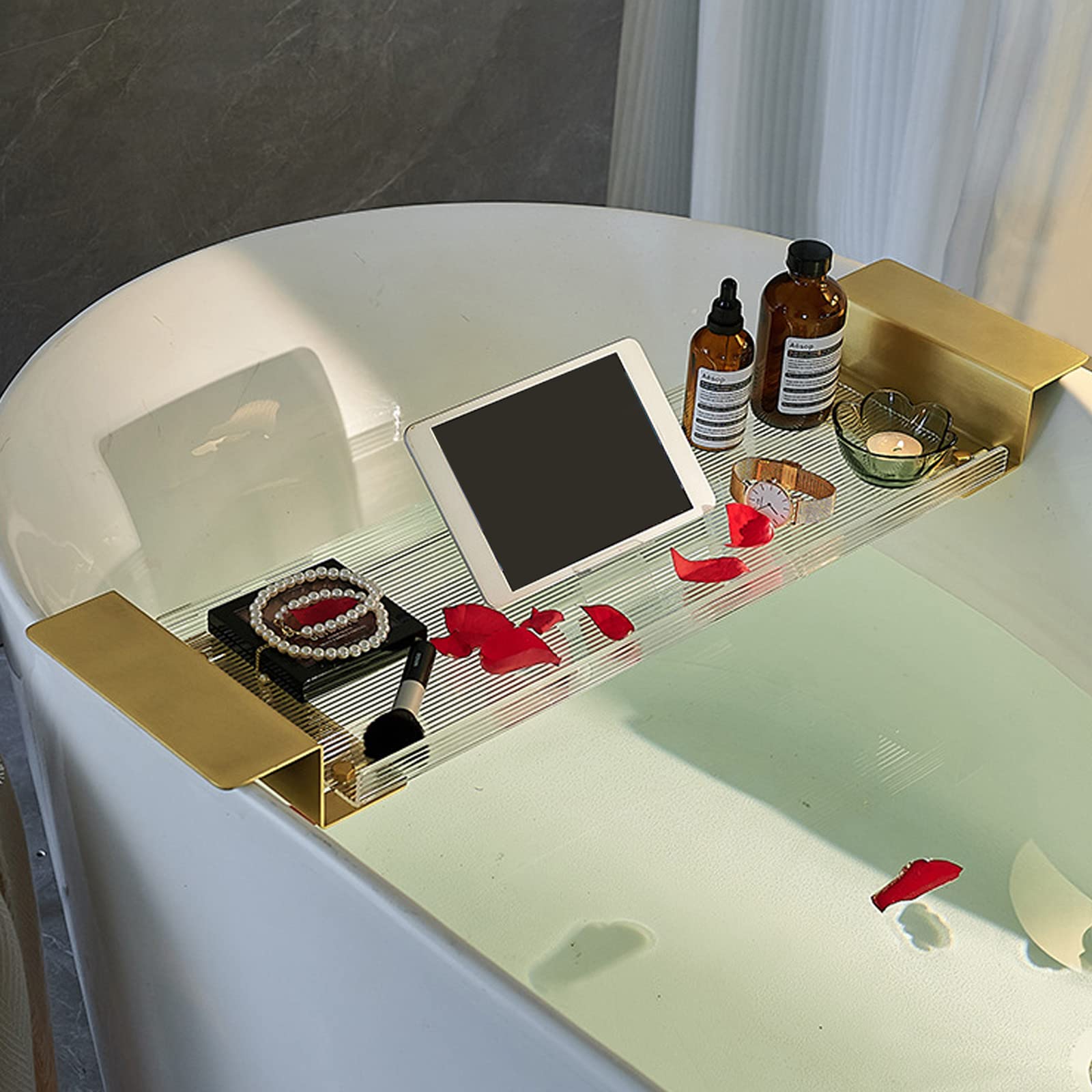 Plateau De Baignoire Réglable En Acrylique Transparent Pour IPad, Livres Et Accessoires - 56-80 Cm
