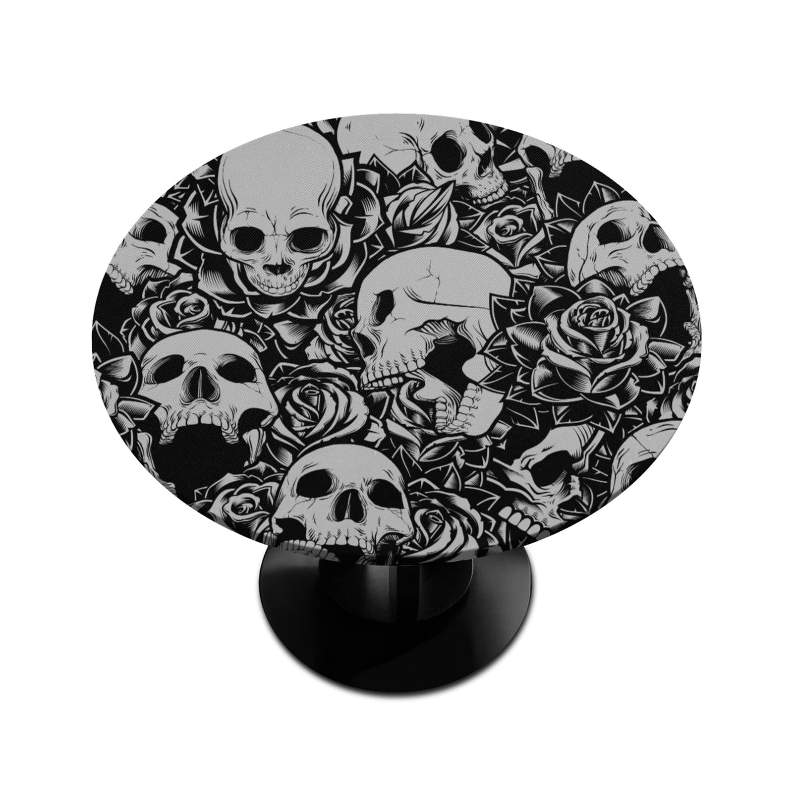 AUUXVA Skull Round Tablecloth with Elastic Edge,Halloween Sugar Skull Fitted Table Cloth Waterproof Wipeable Round Table Cover for Dining Kitchen Party Indoor Outdoor Patio Table 45"-56" Diameter
