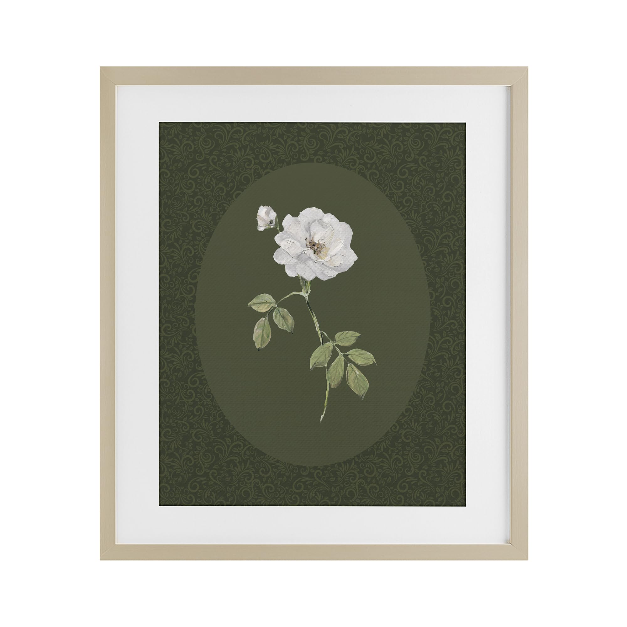 'White Rose on Emerald'| Framed Print Under Glass