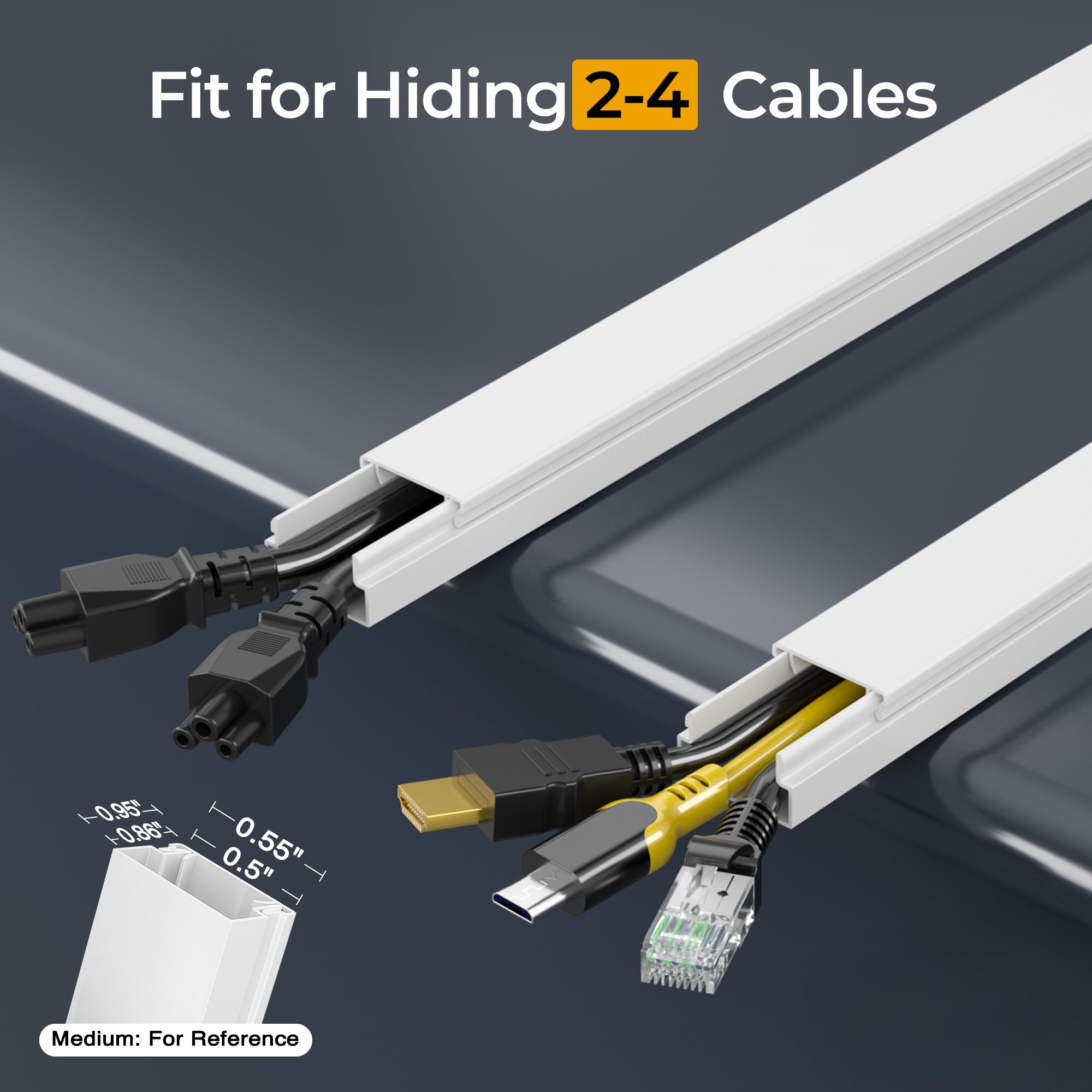 Cache-câble mural pour télévision de 720,1 cm – Cache-câble pour 2 à 4 fils sur le mur, cache câble de qualité supérieure pour cordons sur le mur, installation facile pour TV sur le mur, cache-câble