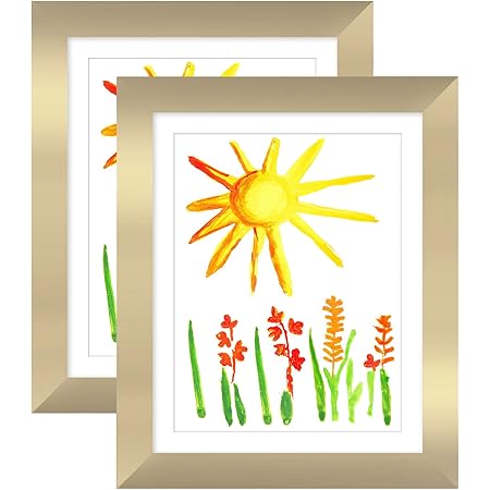 Americanflat Kids Art Frame in Gold - Set of 2 - 8.5x11 Frame with Mat and 10x12.5 Without Mat - Front Opening Kids Artwork Frames Changeable Display - Frames for Kids Artwork Holds 100 Pieces
