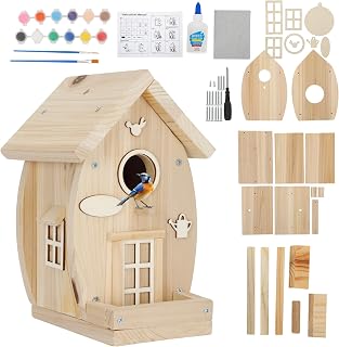 DIY Birdhouse Kit for Adults - Wooden Craft House to Build and Paint, Complete Set with Brushes, Non-Toxic Paint, Sandpaper & Glue, Creative Garden Yard Patio Decor Gift Idea