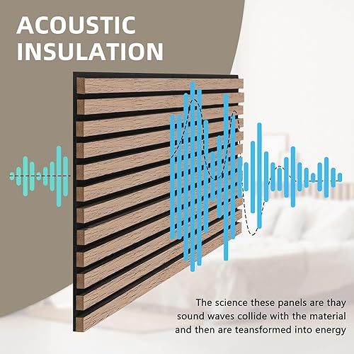 Miniatura 4 de Paneles acústicos de madera, paquete de 4, paneles insonorizados para interiores de 47.24 pulgadas de largo x 12.6 pulgadas de ancho, paneles de