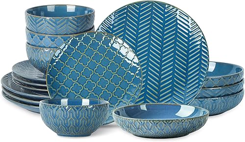 Miniatura 8 de Sureasy Dinnerware Sets 12 Pieces, Ceramic Plates and Bowls Sets, Service for 4, with 10'' Dinner Plates, 8.5'' Salad Plates and 5.9'' Cereal Bowls,