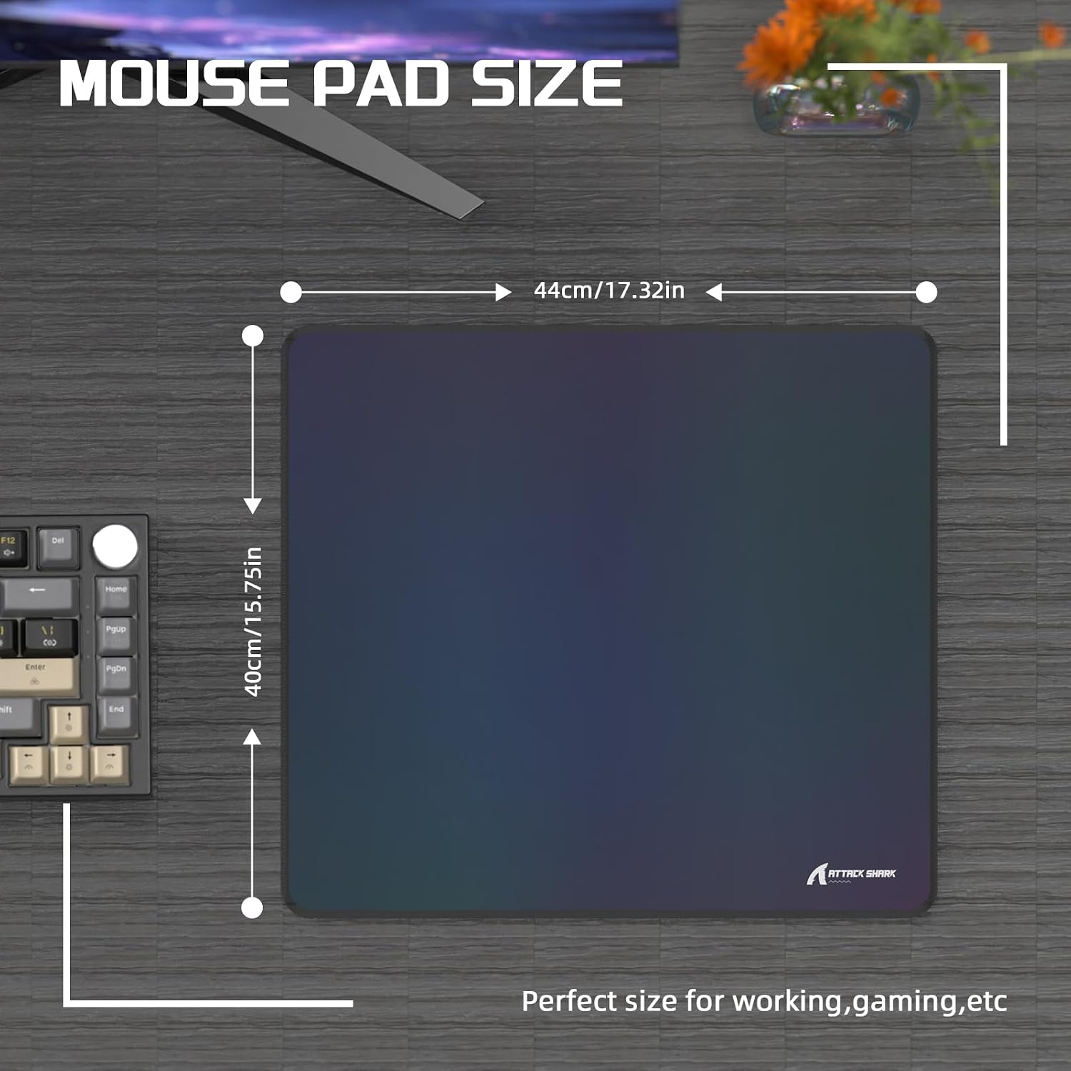 Attack Shark CM03 Gaming Mouse Pad with Rainbow Film Coating,Ultra-Smooth,Water-Resistant,Anti-Slip Rubber Base,4mm Thick Cushioning for Esports and Professional Gaming,Cool Touch&Easy to Clean-Gray