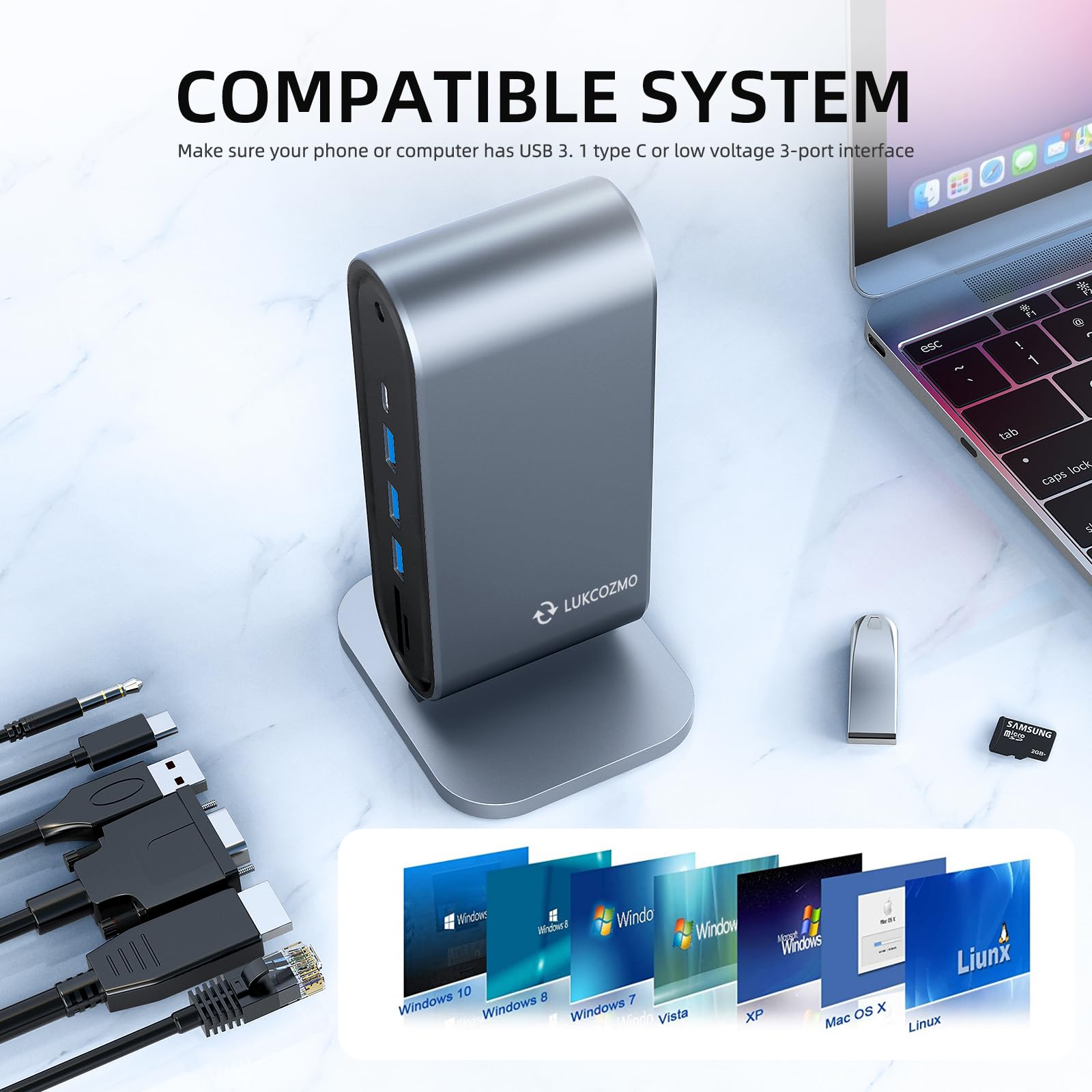 Stacja dokująca 12 w 1 USB-C z potrójnym monitorem z ładowaniem 100 W, kompatybilna z systemami Windows, Mac i Chrome z Thunderbolt lub USB-C (3 x HDMI, 1 x USB-C, 4X USB, Ethernet, czytnik kart SD)