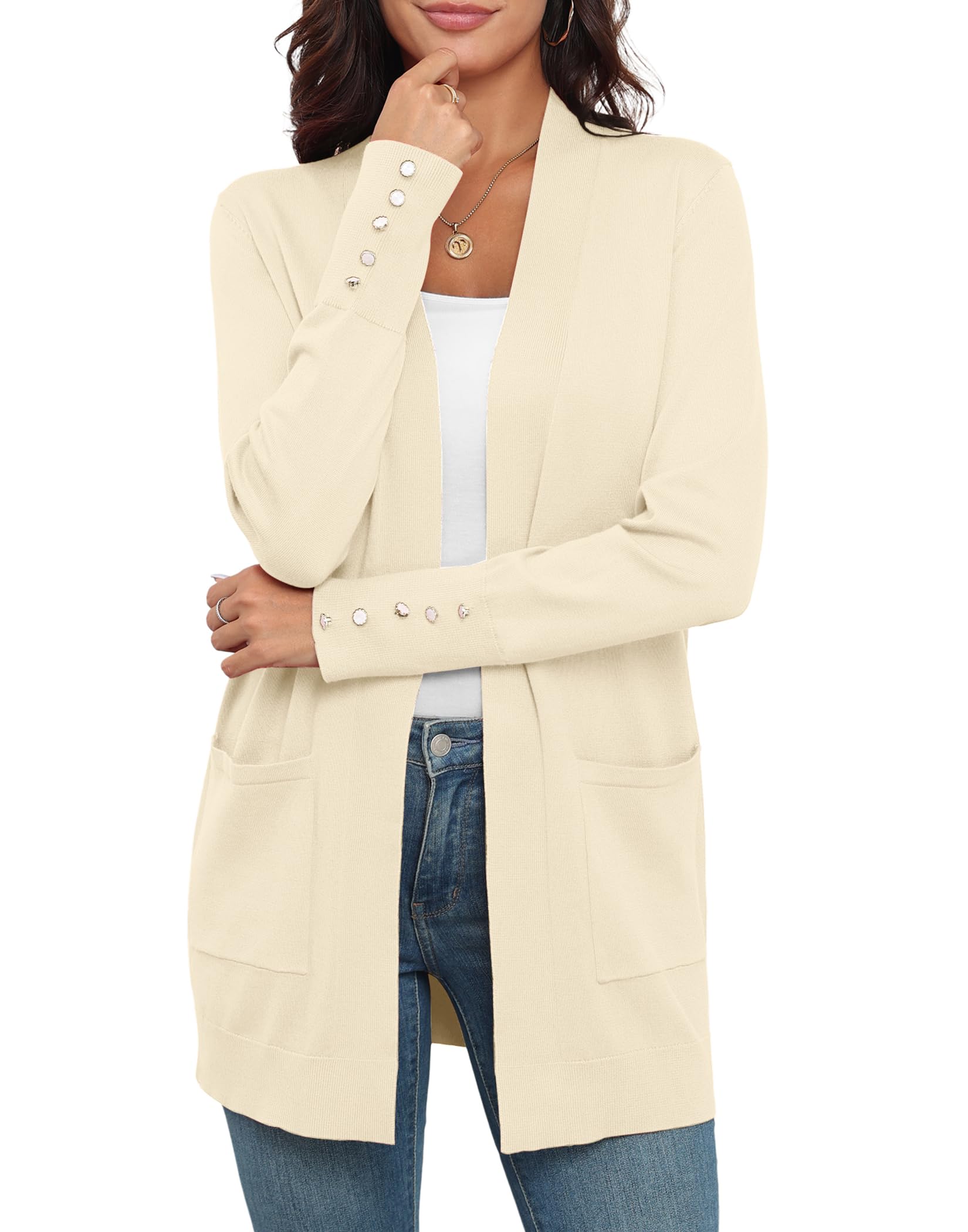 VIISHOW Women Cardigan Sweater Lightweight Open Front Long Sleeve Soft Fine Knit Casual Trendy Kimono Cardigans with Pockets