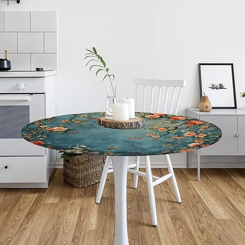 Vista 367 de Pardick Mantel redondo elástico con diseño de hojas de otoño, mantel redondo ajustable de 36 a 42 pulgadas, mantel circular impermeable, lavable