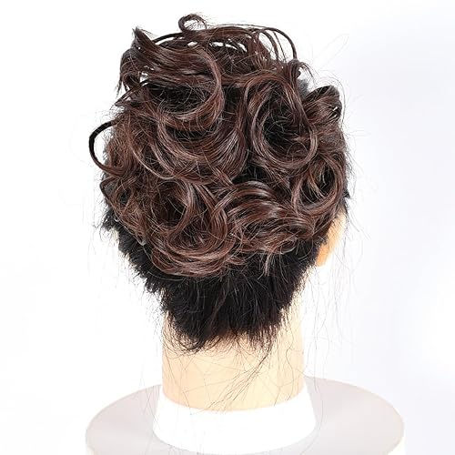 Miniatura 2 de Moño desordenado con moño, dona, cuerda elástica, banda de goma, extensión de cabello grueso, extensión de cabello grueso, mezcla de castaño