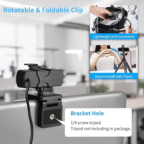 Miniatura 8 de Cámara web de escritorio HD de alta resolución 2040x1080 con micrófono para monitor de computadora de PC, cámara de transmisión USB con cubierta de