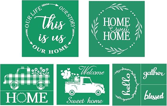 JAJADO Silk Screen Stencils 5 pcs, Sweet Home Pattern Screen Printing Mesh Transfer Reusable Adhesive Stencils for Painting on Wood, Chalkboard, Fabric, DIY Decoration, Home Decor