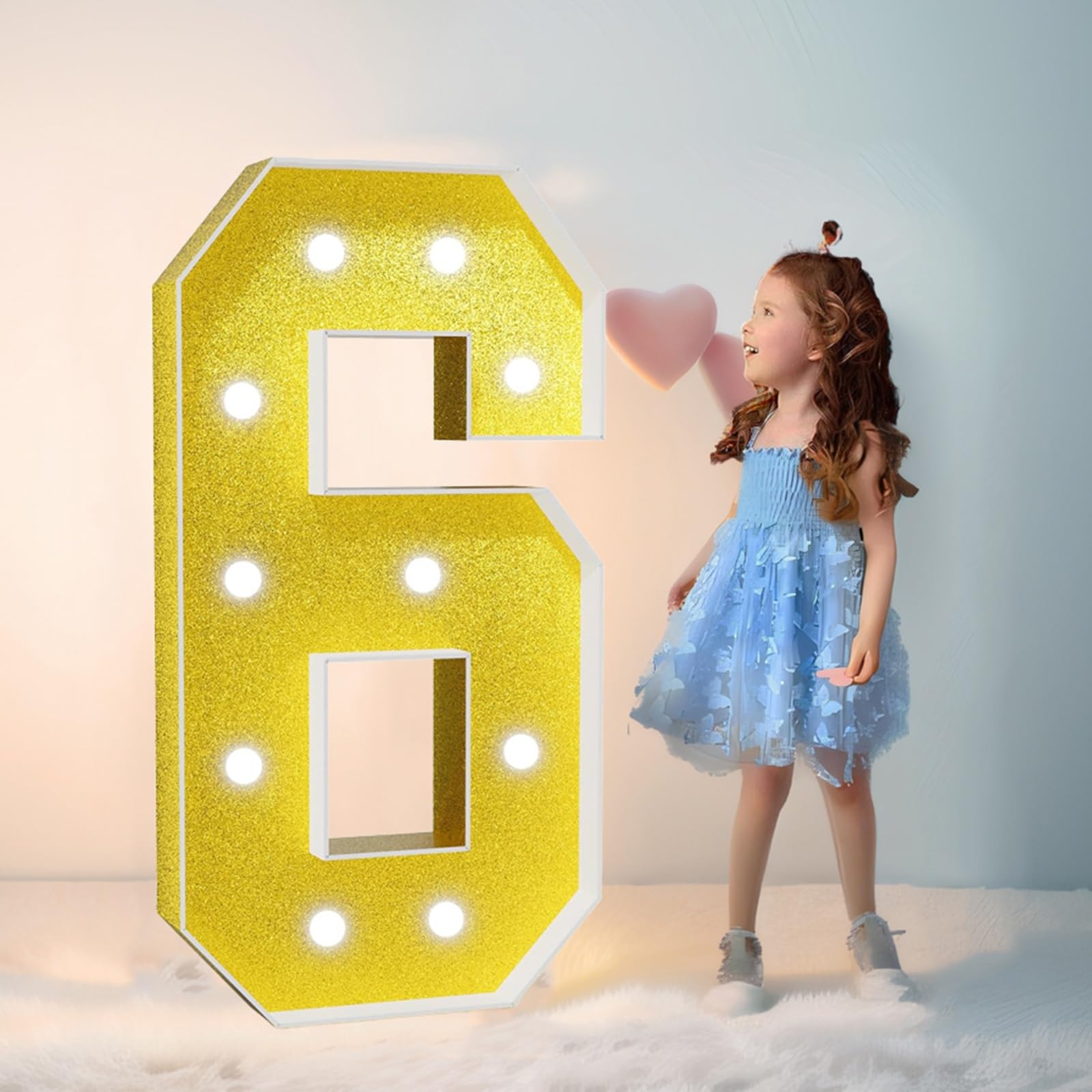 Marquee Light Up Number Large Mosaic Numbers Sign with White Lights Giant Mosaic Frame Number for 5th 50th Birthday Party Anniversary Decorations Pre-Cut Foam Board(Color:Number 6,Size:100cm/3.3FT)