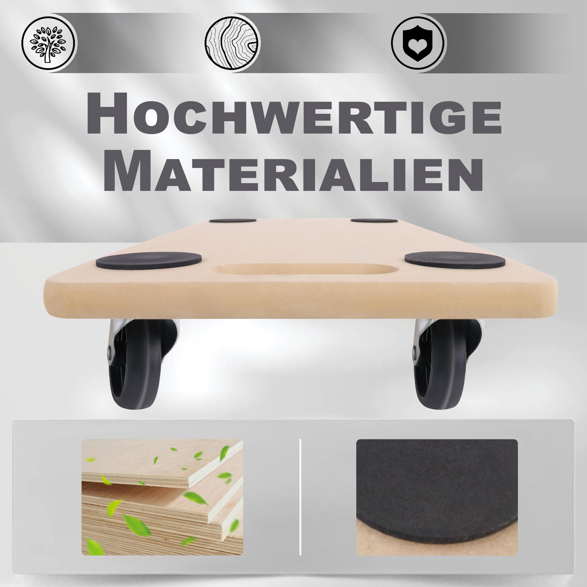 Transportroller 2X Rollbrett aus MDF, Möbelroller Transporthilfe bis zu 200 kg Traglast – 580x290x108 mm