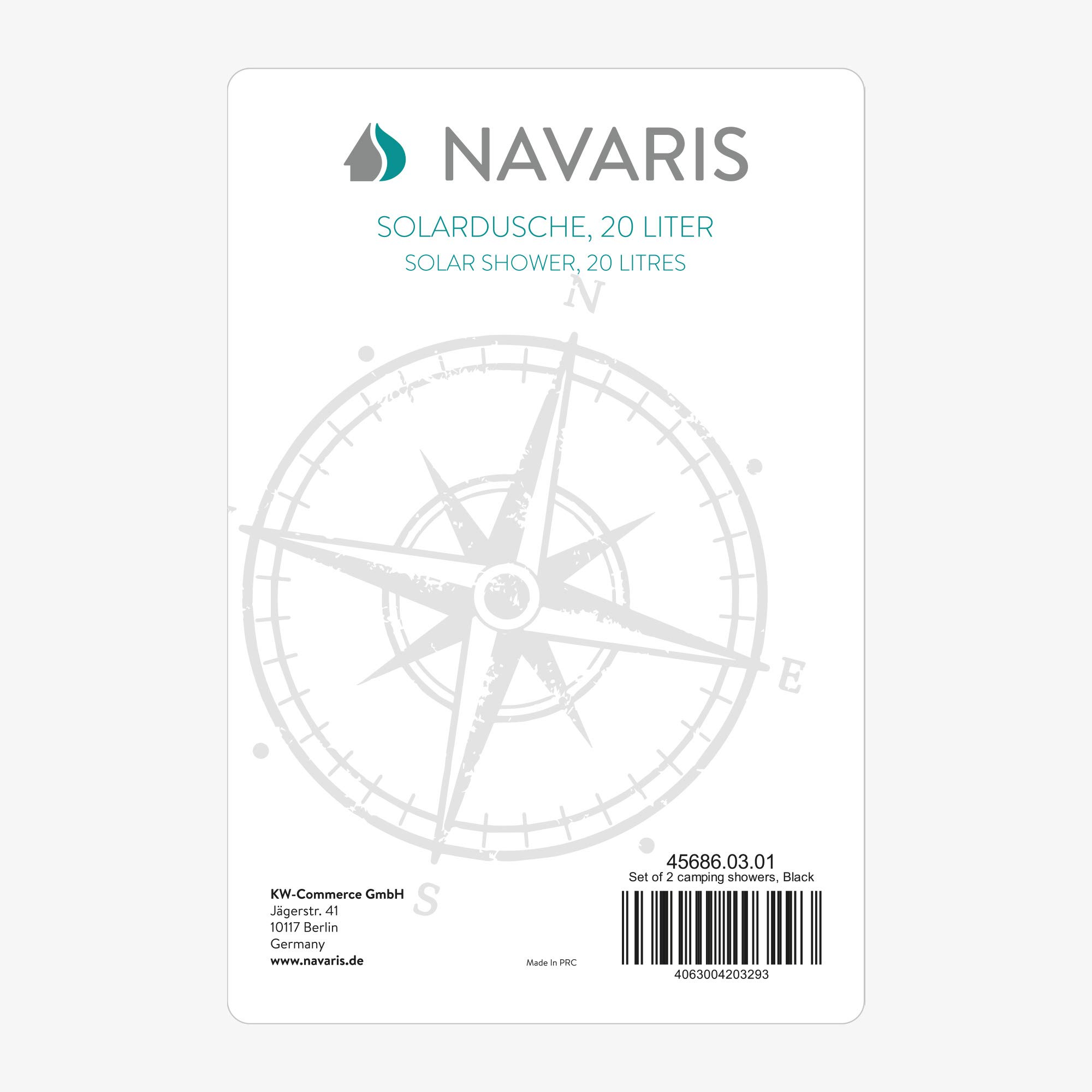 Navaris Solarna torba prysznicowa 20 l – 2 x torba prysznicowa z głowicą prysznicową z głowicą prysznicową, wężem, głowicą kranu – idealna do podróży, wędrówek, wędrówek z plecakiem