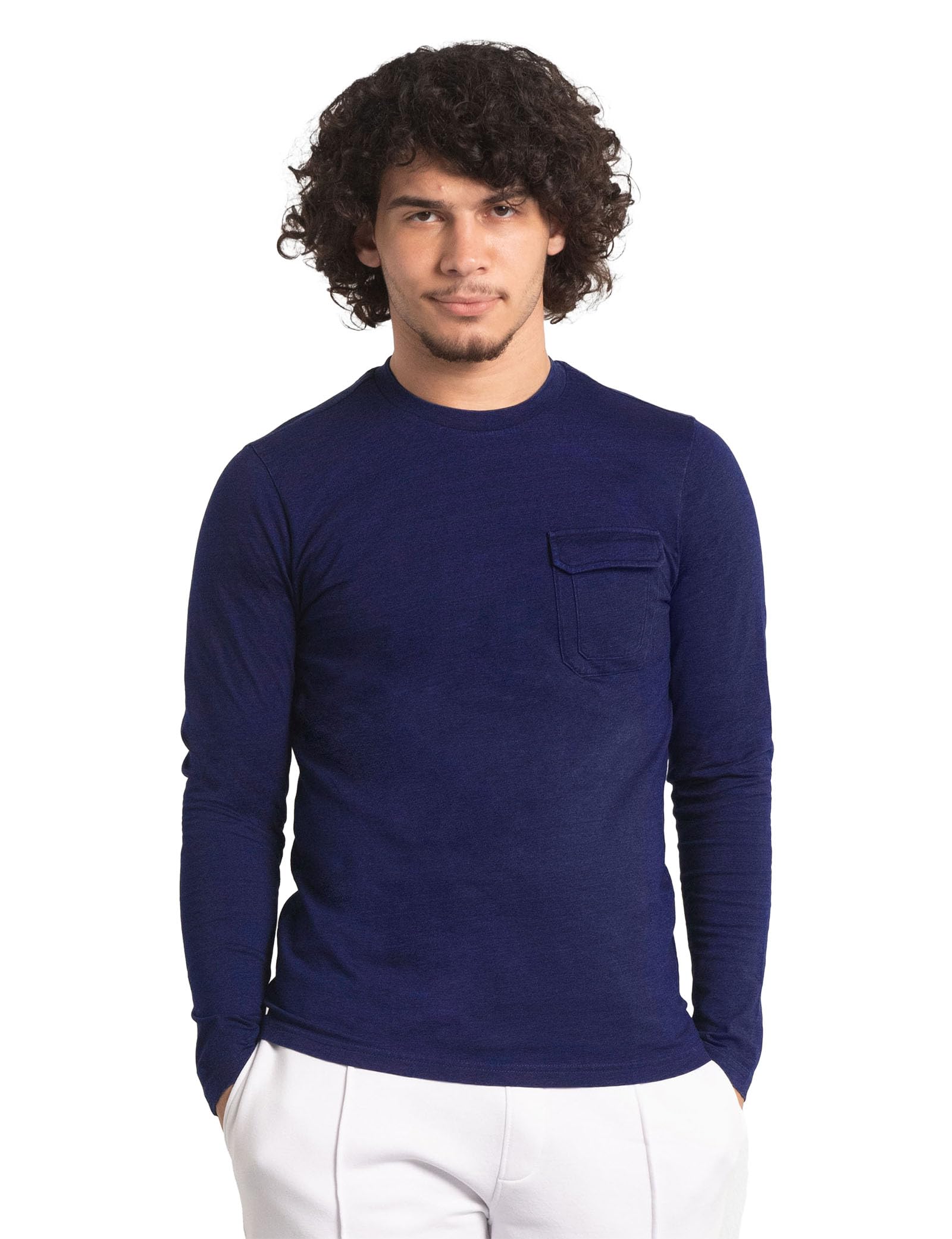 Enorsia Men's Blue Long Sleeve Indigo Washed T-Shirt - Uk M