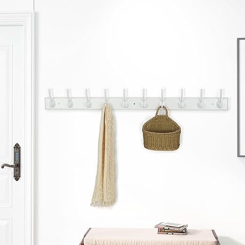 Miniatura 8 de WEBI Perchero de pared, 10 ganchos, 38 14 pulgadas de largo, ganchos para abrigos montados en la pared, perchero de bambú para colgar abrigos, ropa,