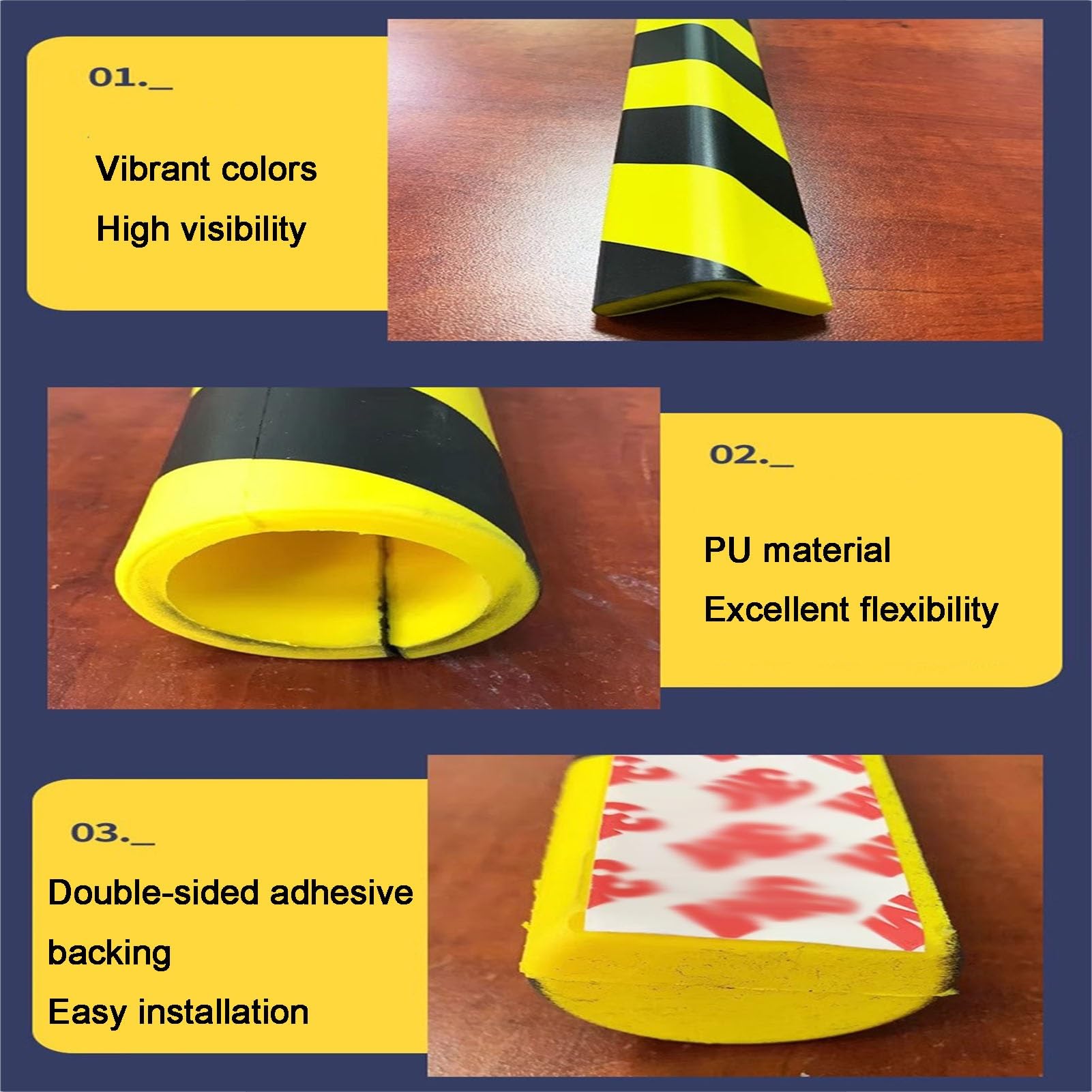 XPLKQXE Protector De Bordes De Alta Visibilidad, Protector De Parachoques De Espuma Amarillo Y Negro, Acolchado Protector Autoadhesivo para Bordes Afilados, Marcos(Black+Yellow-L-120x8x3X1cm,3pcs)