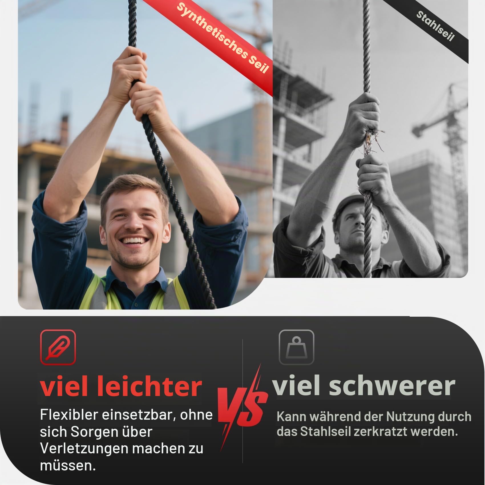 Tragbare Bohrwinde von 453,6 kg, rote Handbohrwinde mit 12 m langem synthetischem Seil, drehen Sie den Haken um 360 Grad, zum Anheben und Ziehen (rot)
