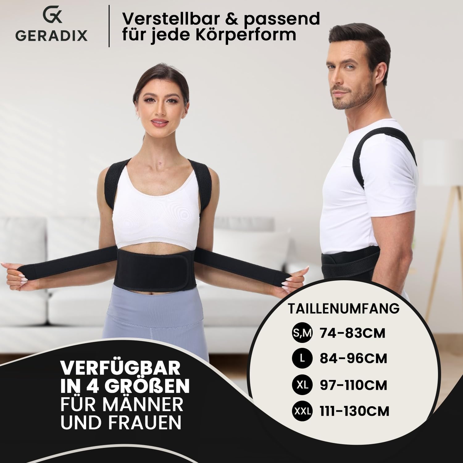 Haltungskorrektur Damen Herren Rückenstützgürtel Haltung Korrektur Gurt Back Posture Corrector Verstelbare Haltungstrainer Rückengurt für Schulter Nacken (L) - 4