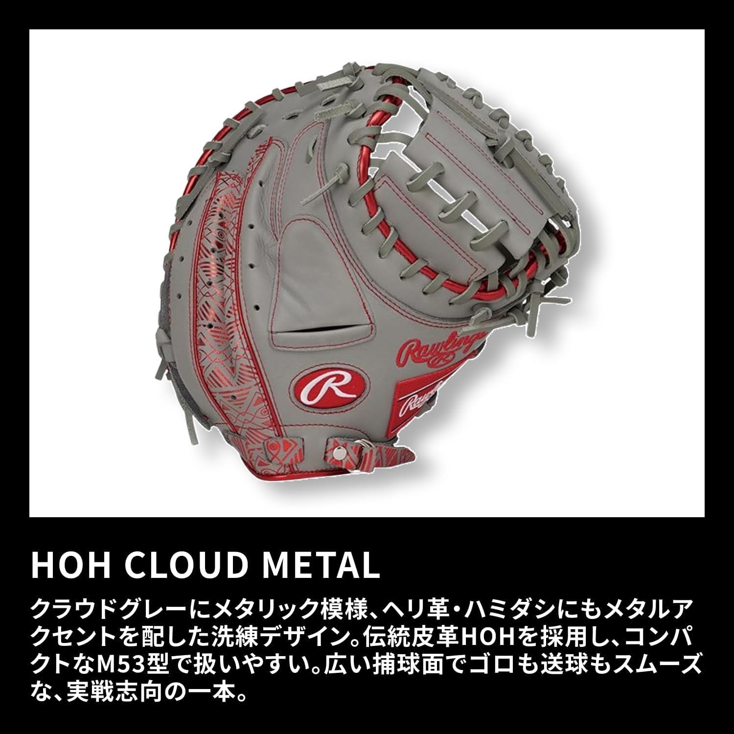 Rawlings Baseball Glove Soft HOH® Cloud Metal GR5FHC2AF Catcher Gray/Scarlet 33" *Left Throw
