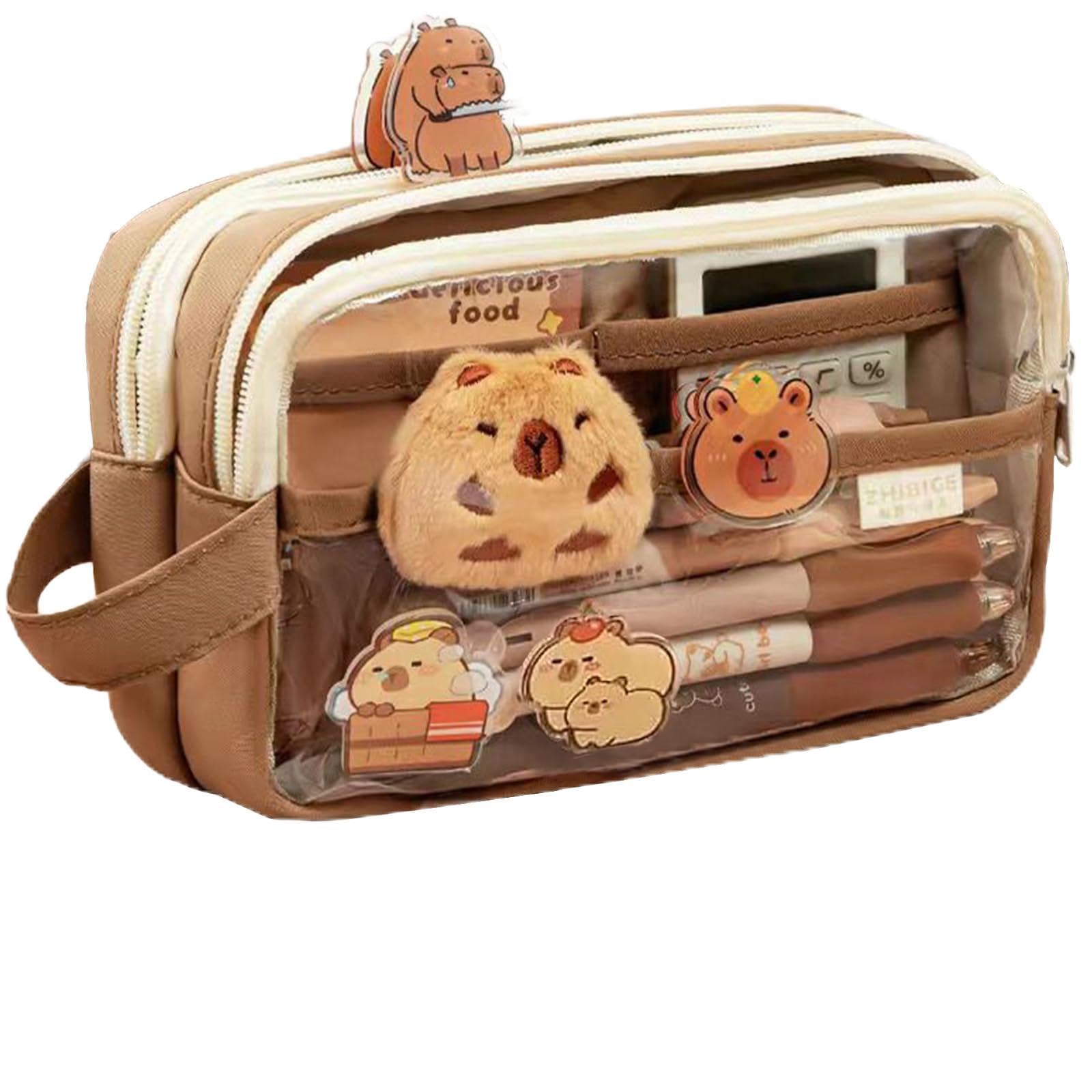 hommova Capybara Pencil Case, Cute 5-Layer Large Capacity Capybara Stationery Pencil Pouch with Compartments
