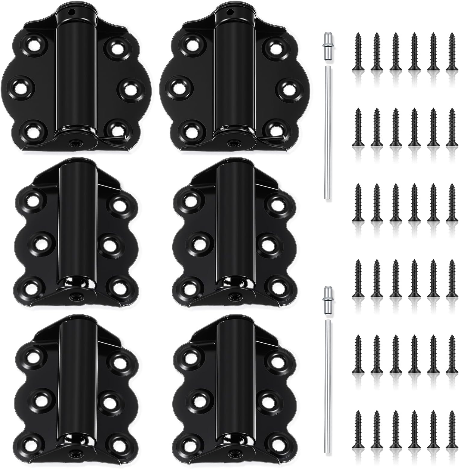 6 Pack Black Self Closing Screen Door Hinge 2 3/4" Heavy Duty Steel Including 2 Pcs Adjustable Self Closing and 4 Pcs Unadjustable Spring Loaded Hinges for Screen Interior Exterior Door