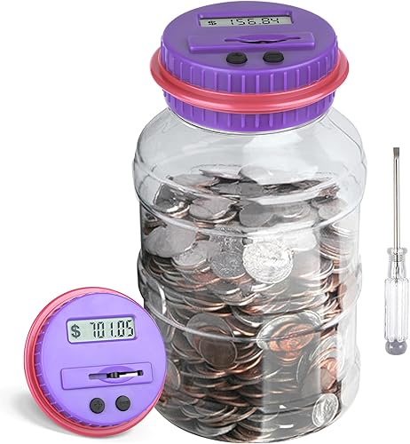 Miniatura 10 de Vcertcpl - Alcancía grande para niños y adultos, banco digital con contador de monedas LCD, capacidad de 1.8 L, tarro de dinero para adultos,