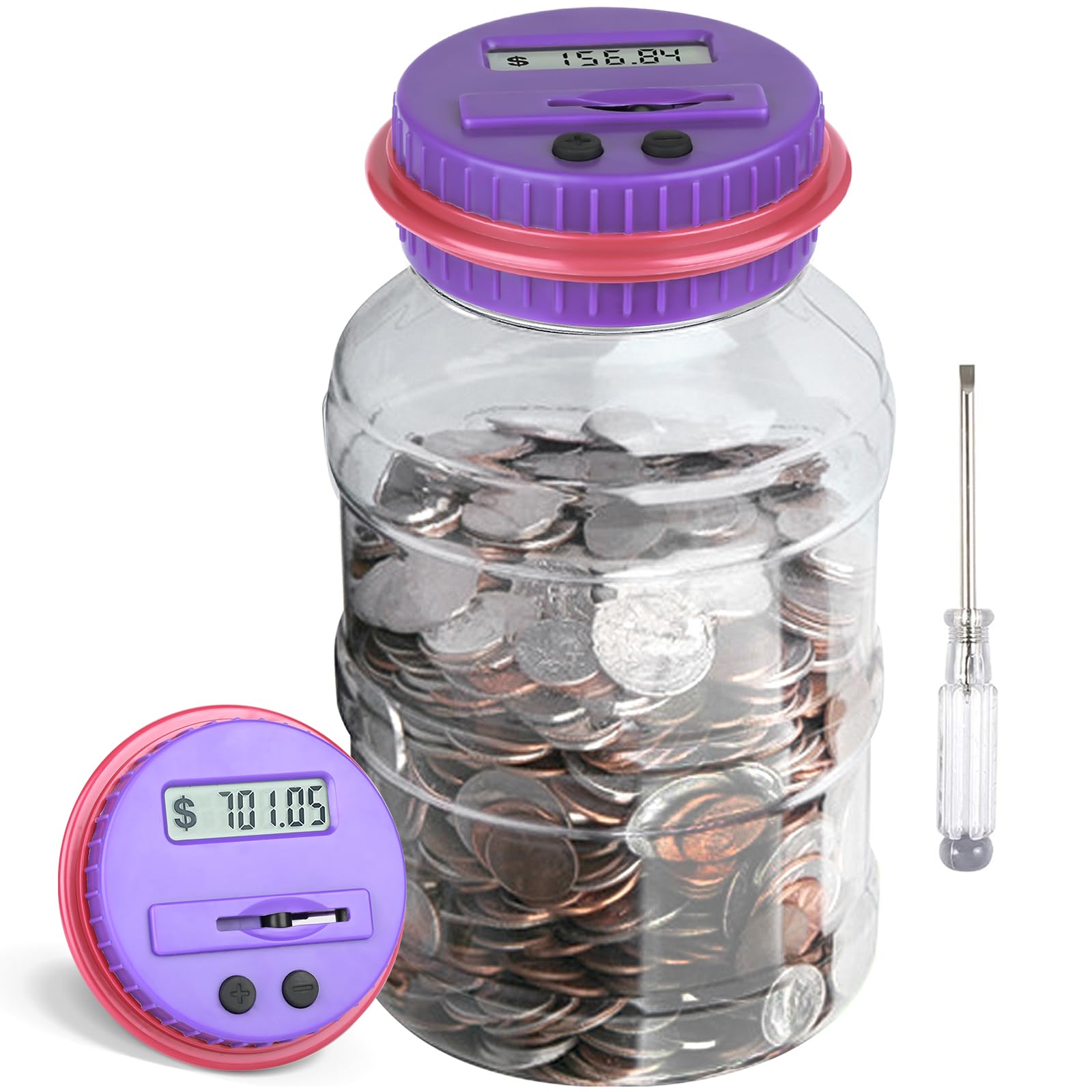 Large Piggy Bank for Adults Kids, Vcertcpl Digital Coin Counting Bank with LCD Counter, 1.8L Capacity Coin Bank Money Jar for Adults, Designed for All