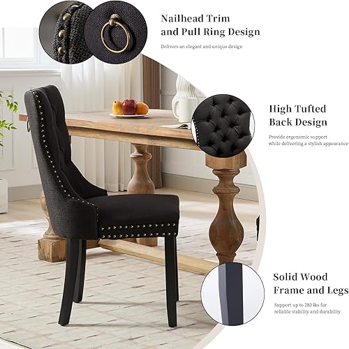 Miniatura 6 de Juego de 4 sillas de comedor tapizadas de lino, sillas de comedor modernas de mediados de siglo, sillas de cocina y comedor con patas de madera